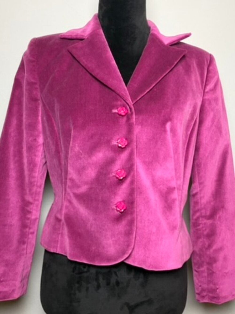Liz Claiborne 8P Magenta Pink Velvet Blazer Jacket Rose Buttons Lined